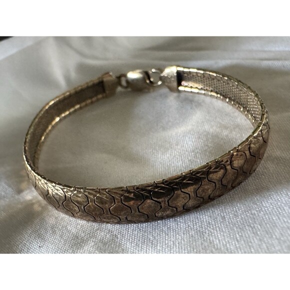 Vintage Sterling 925 Gold Vermeil Etched Thick Bracelet 15.25g Made In Italy - Picture 4 of 11